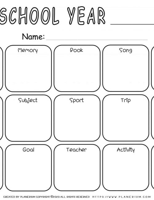End of Year Worksheet Reflection Grid Planerium