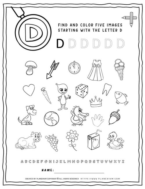 English Alphabet Worksheet - D Letter | Planerium