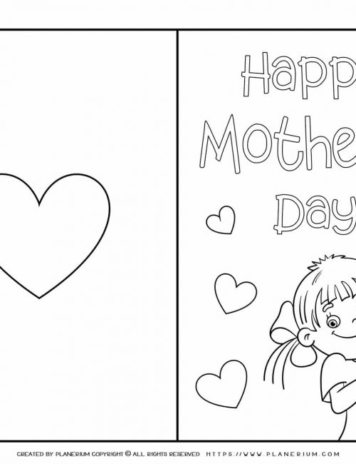 Mothers Day Coloring Page Greeting Card Cover Girl Planerium