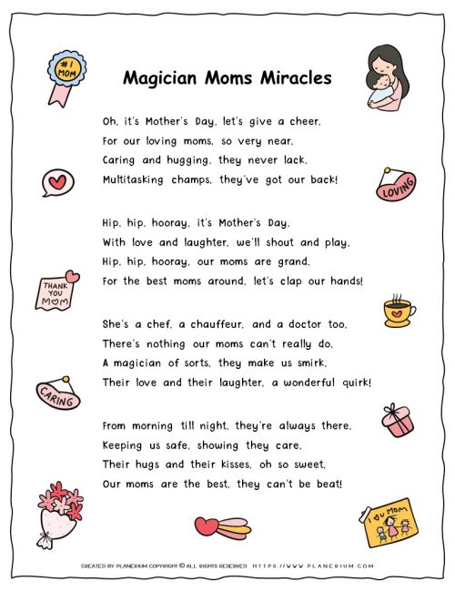 Mother's Day Song Lyrics Printable for Teachers | Magician Moms