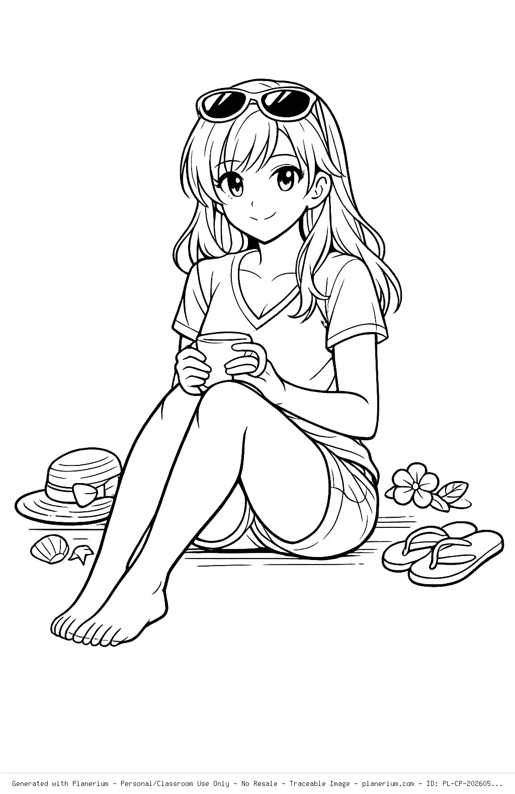 Anime-Style Woman Sitting Coloring Page