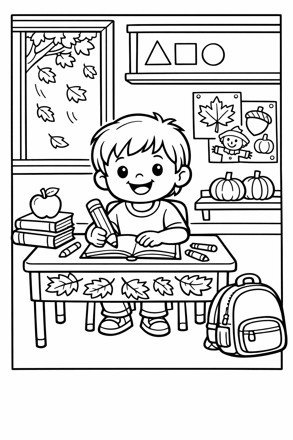 Back to School Fall Classroom Fun Coloring Page