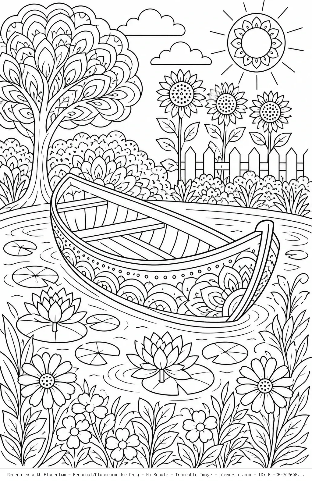 Boat Garden Summer Coloring Page