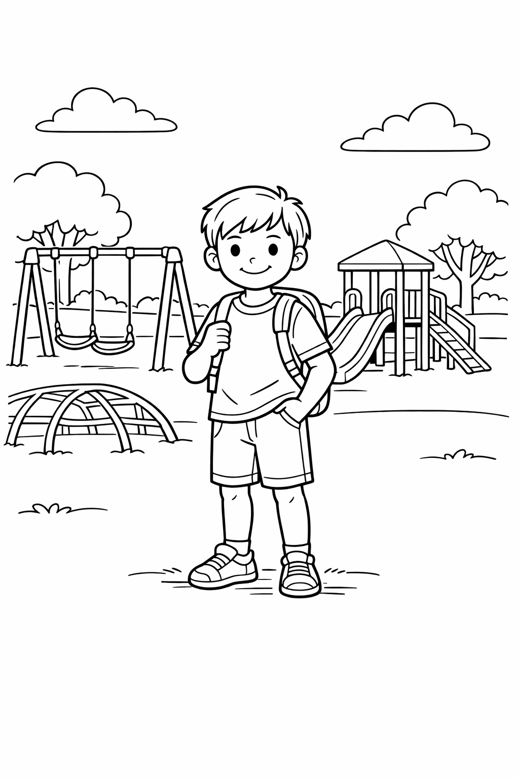 Child Playing at the Playground Coloring Page
