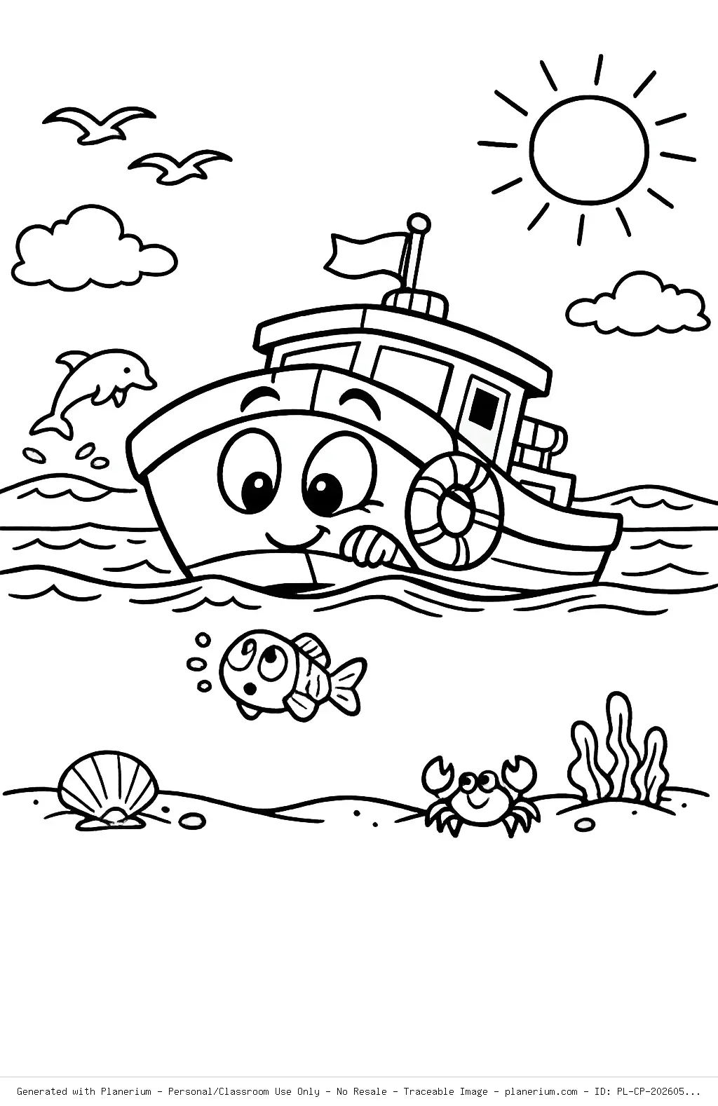 Curious Boat in the Ocean Coloring Page