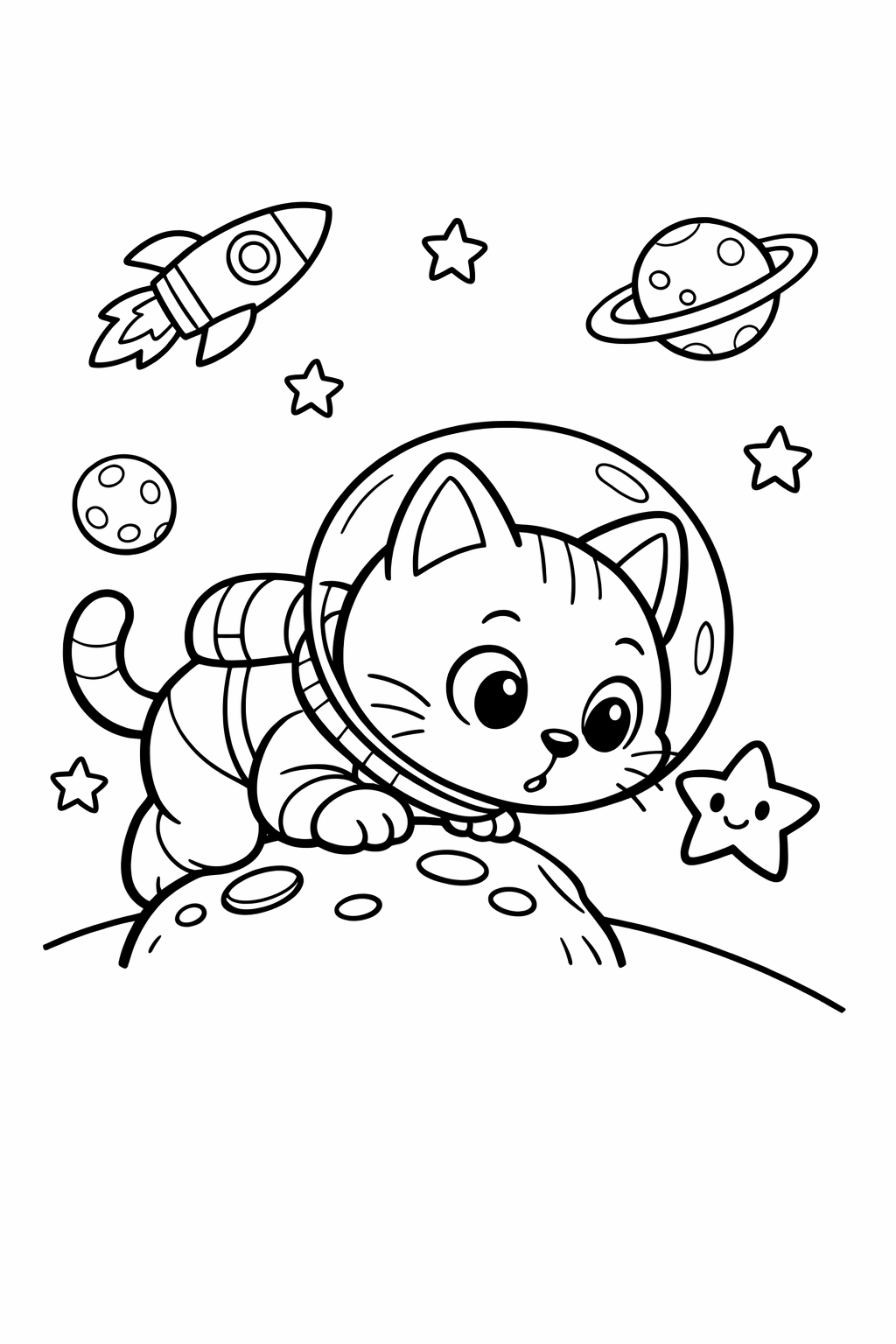 Curious Space Cat Coloring Page