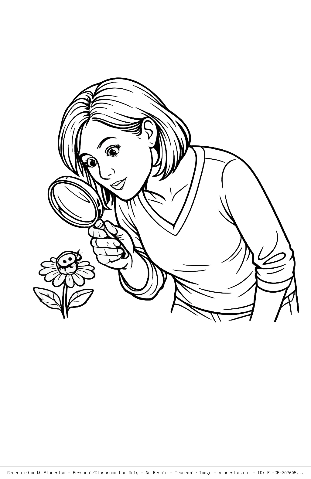 Curious Woman in Realistic Outline Coloring Page