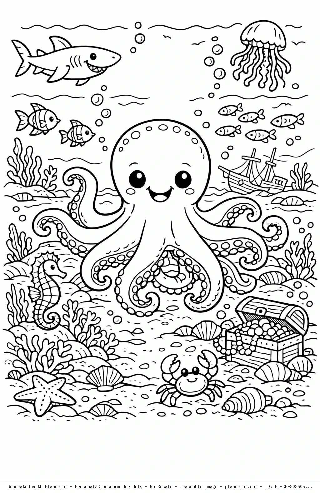 Detailed Underwater Sea Creatures Doodle Scene