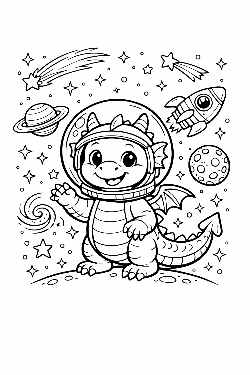Dragon Explorer in Space Coloring Page
