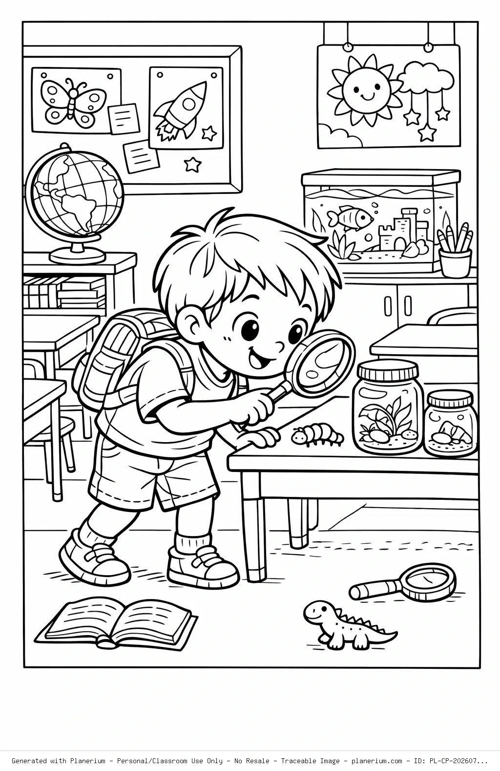Exploring Child Classroom Coloring Page