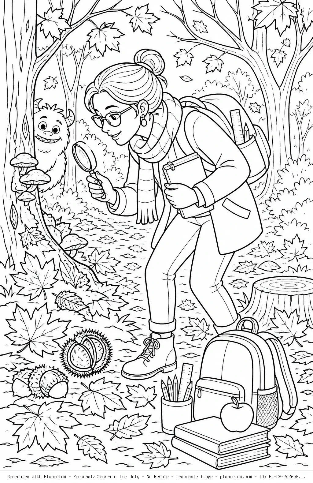 Exploring Teacher Forest Fall Coloring Page