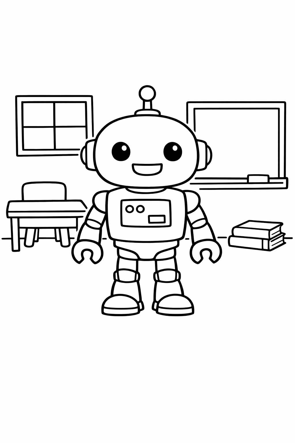 Friendly Classroom Robot Coloring Page