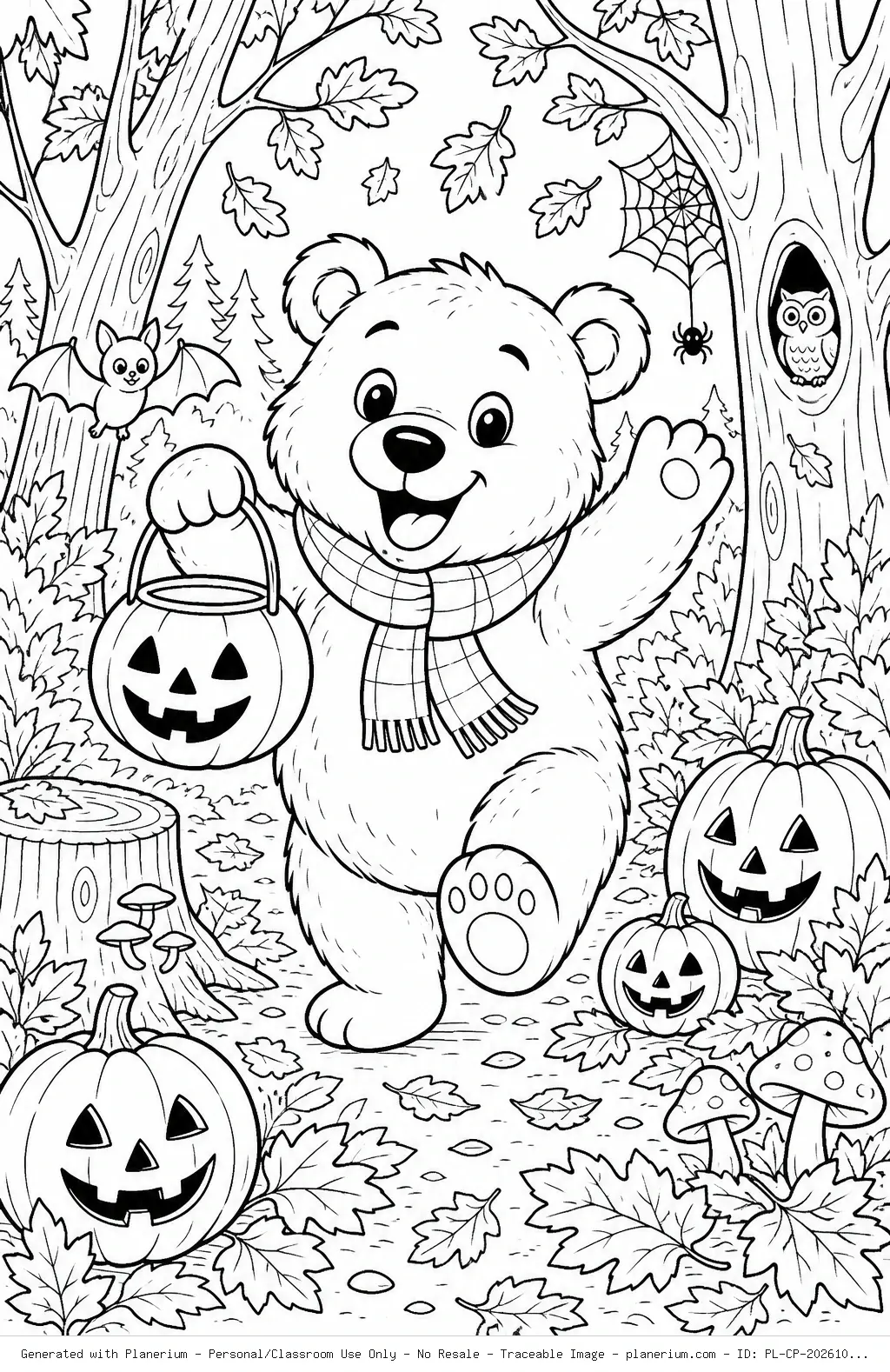 Happy Bear Forest Fall Coloring Page