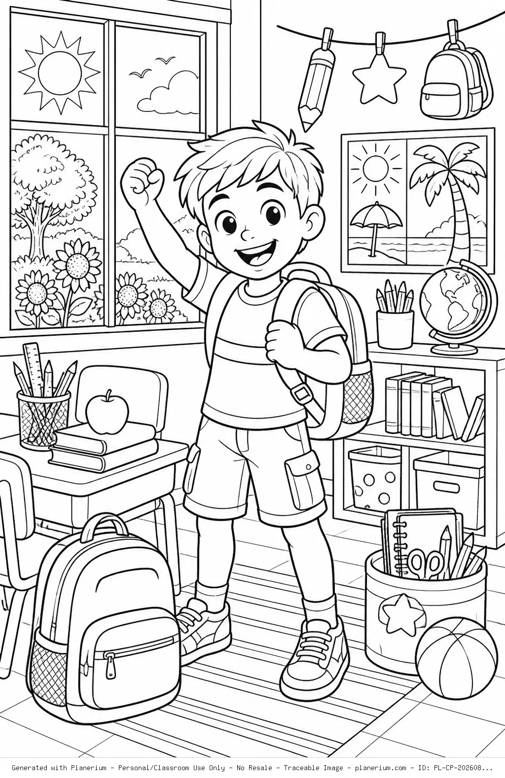 Happy Boy Classroom Summer Coloring Page