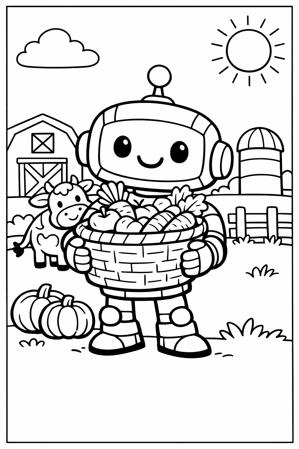 Helpful Robot on the Farm Coloring Page
