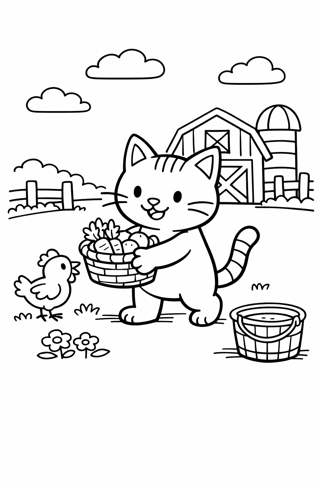 Helping Farm Cat Coloring Page