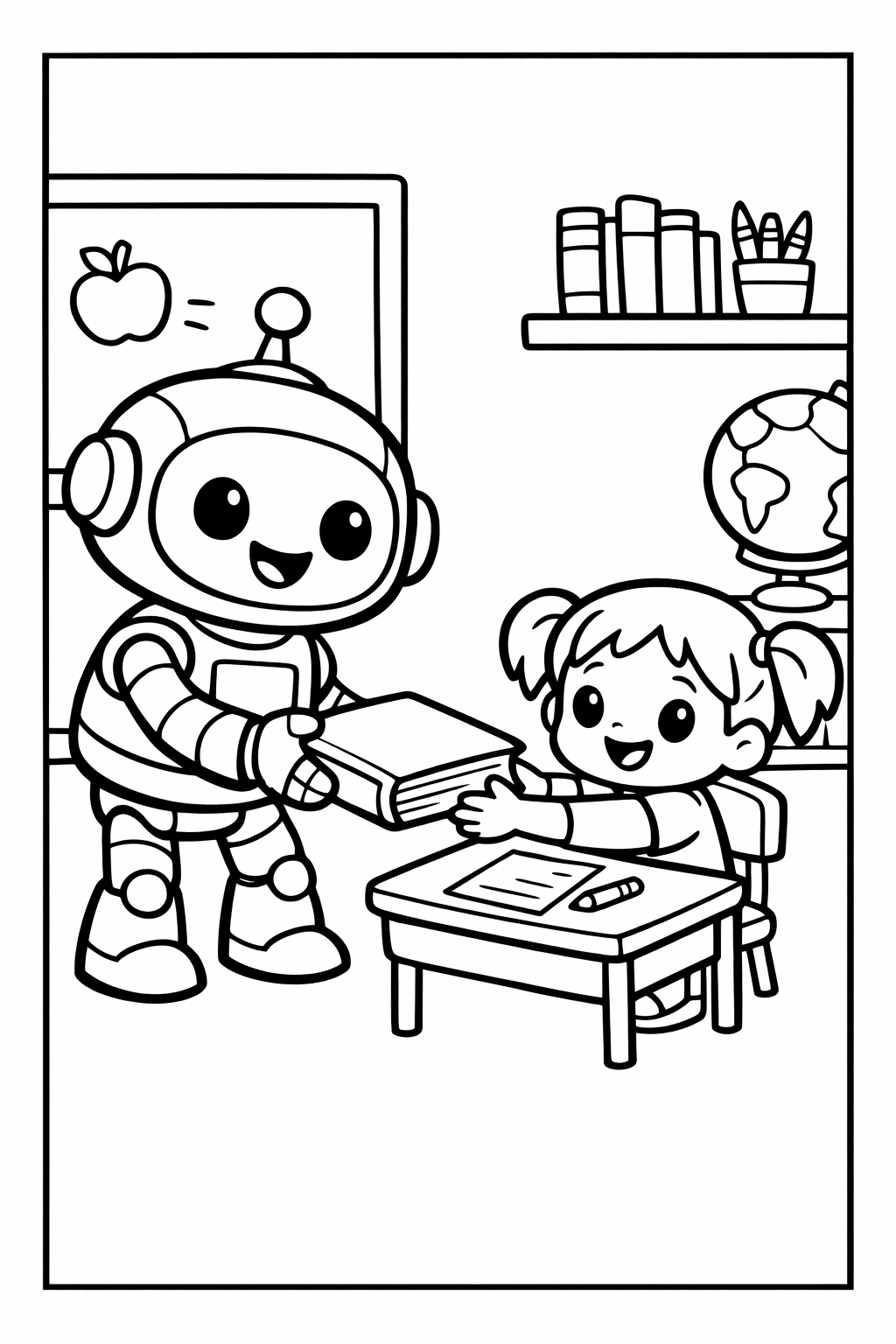 Helping Robot in the Classroom Coloring Page
