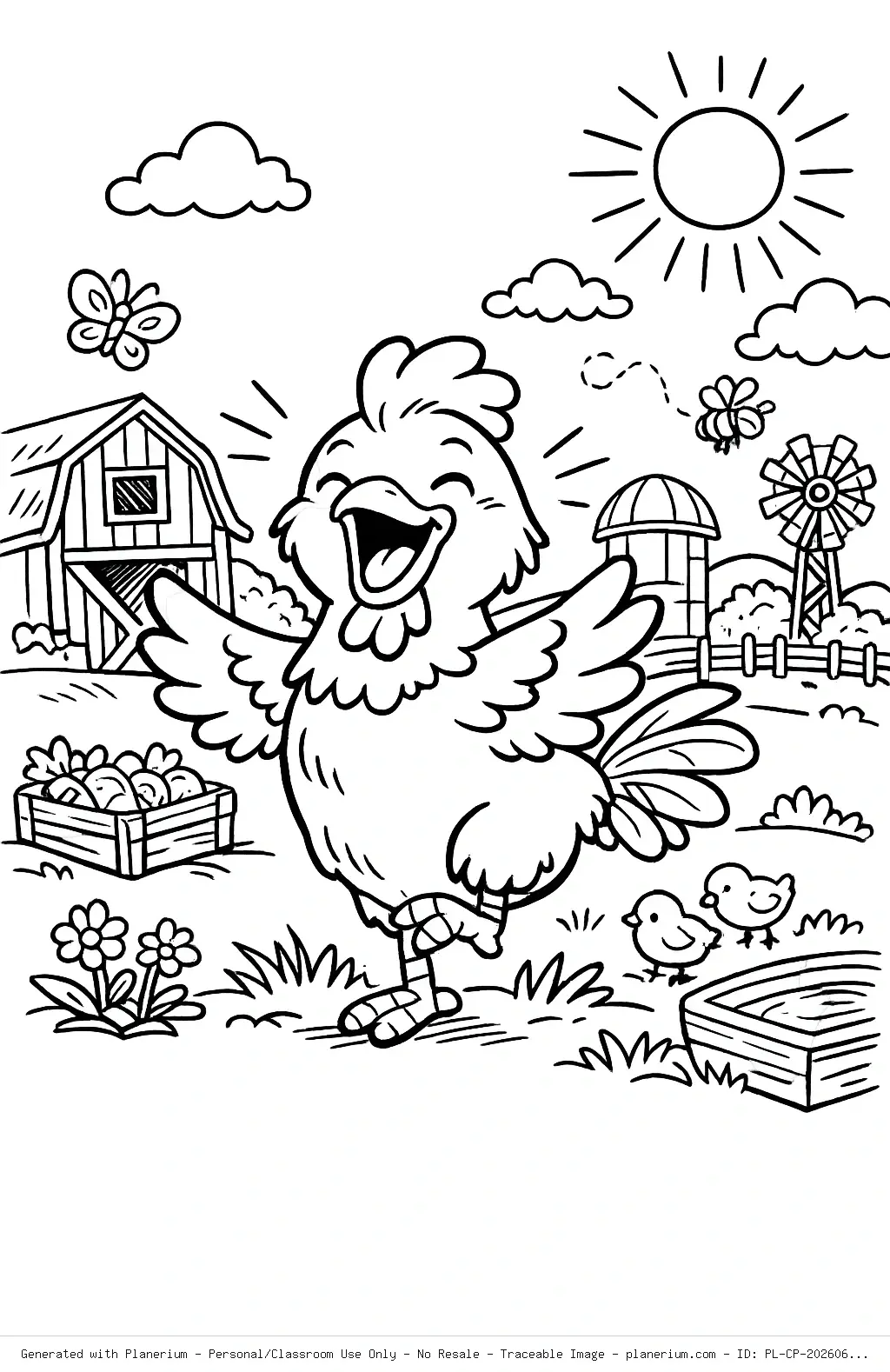 Laughing Chicken Farm Summer Coloring Page