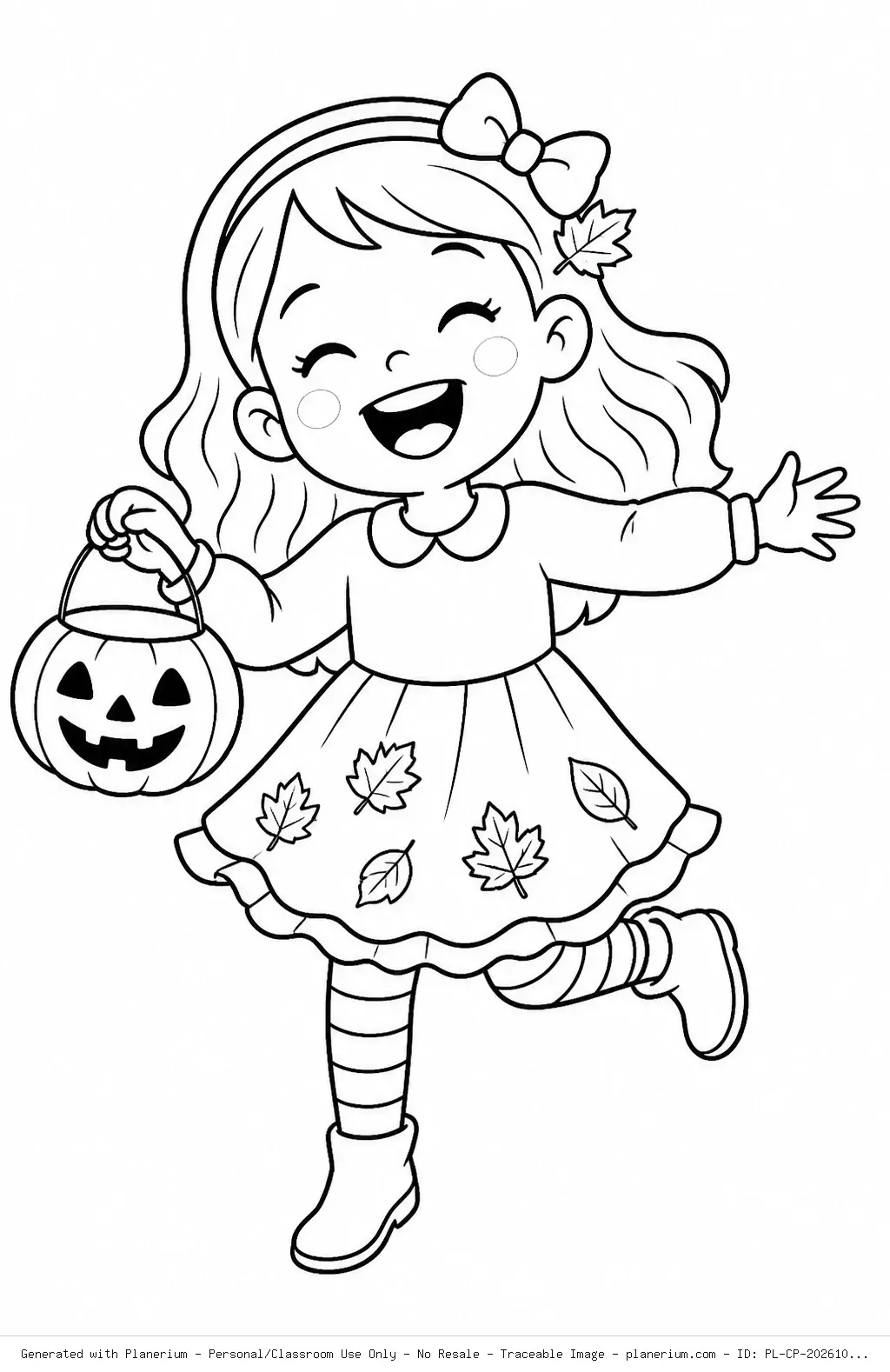 Laughing Girl Blank Background Fall Coloring Page