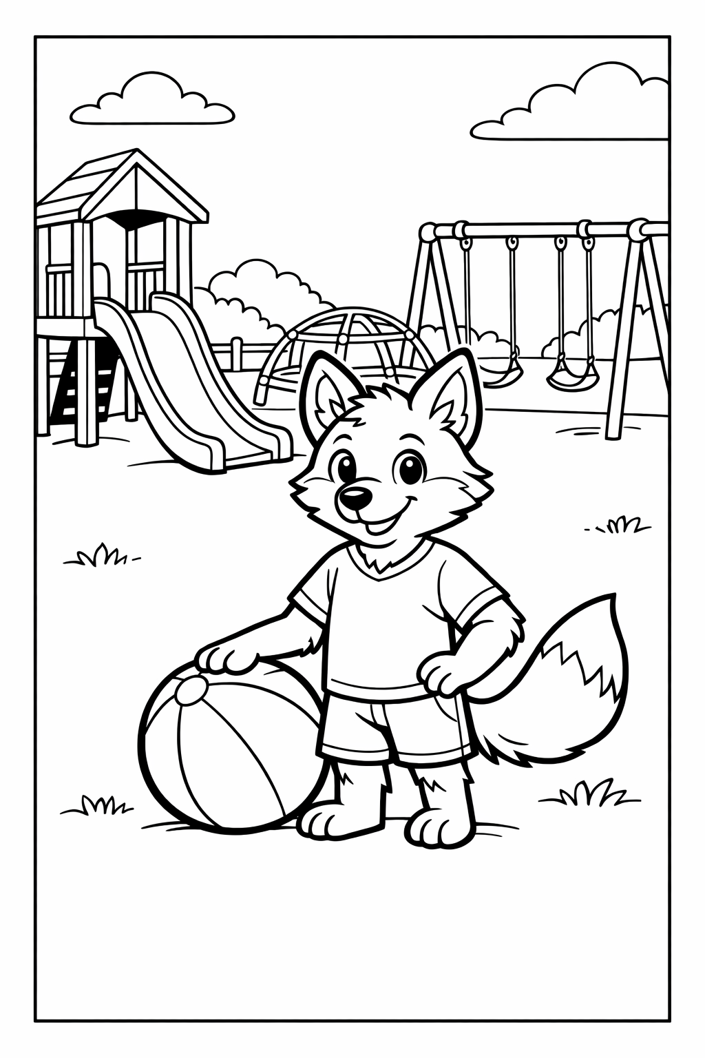 Playground Fun with a Happy Animal Coloring Page