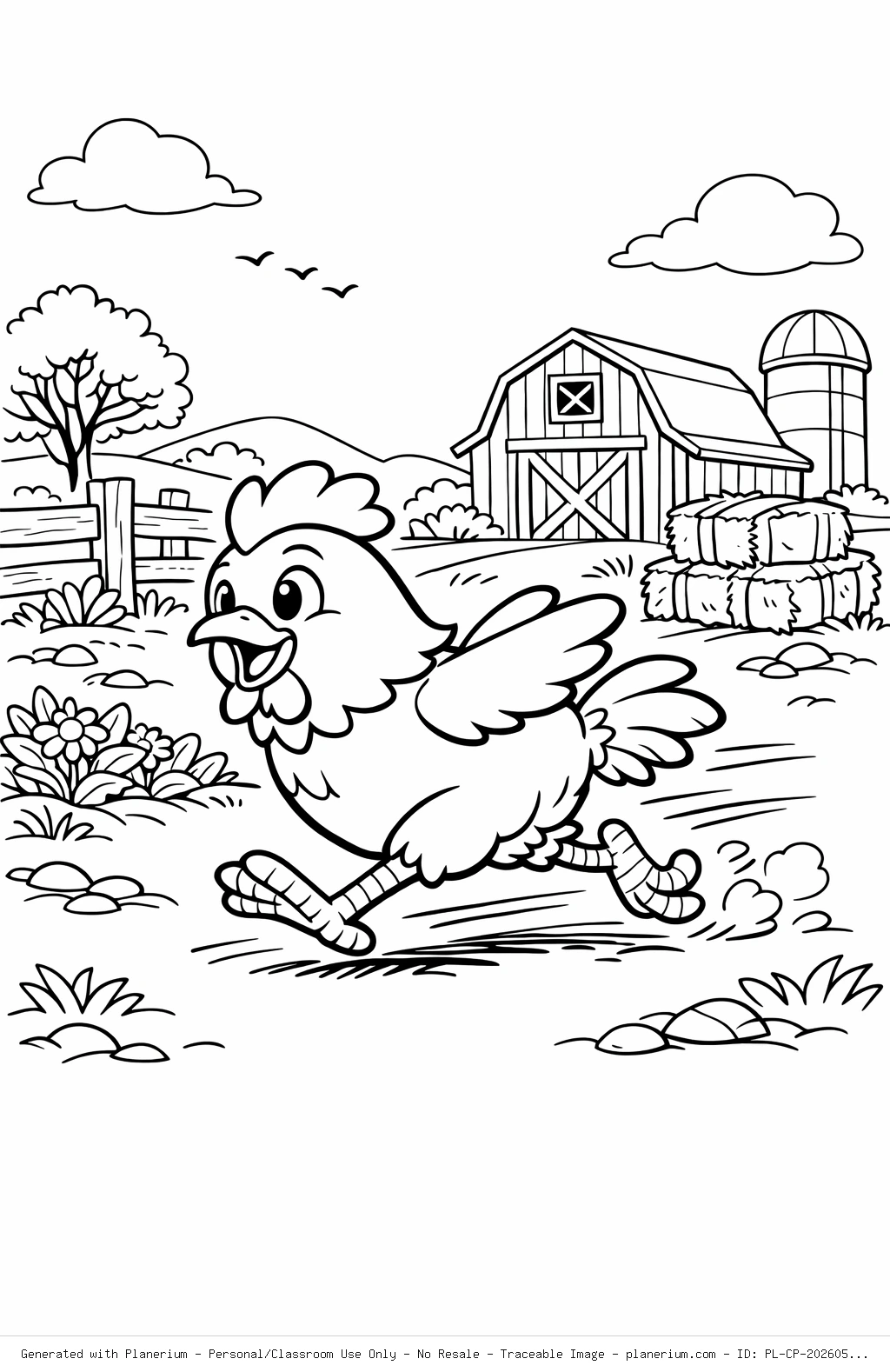 Running Farm Chicken Coloring Page