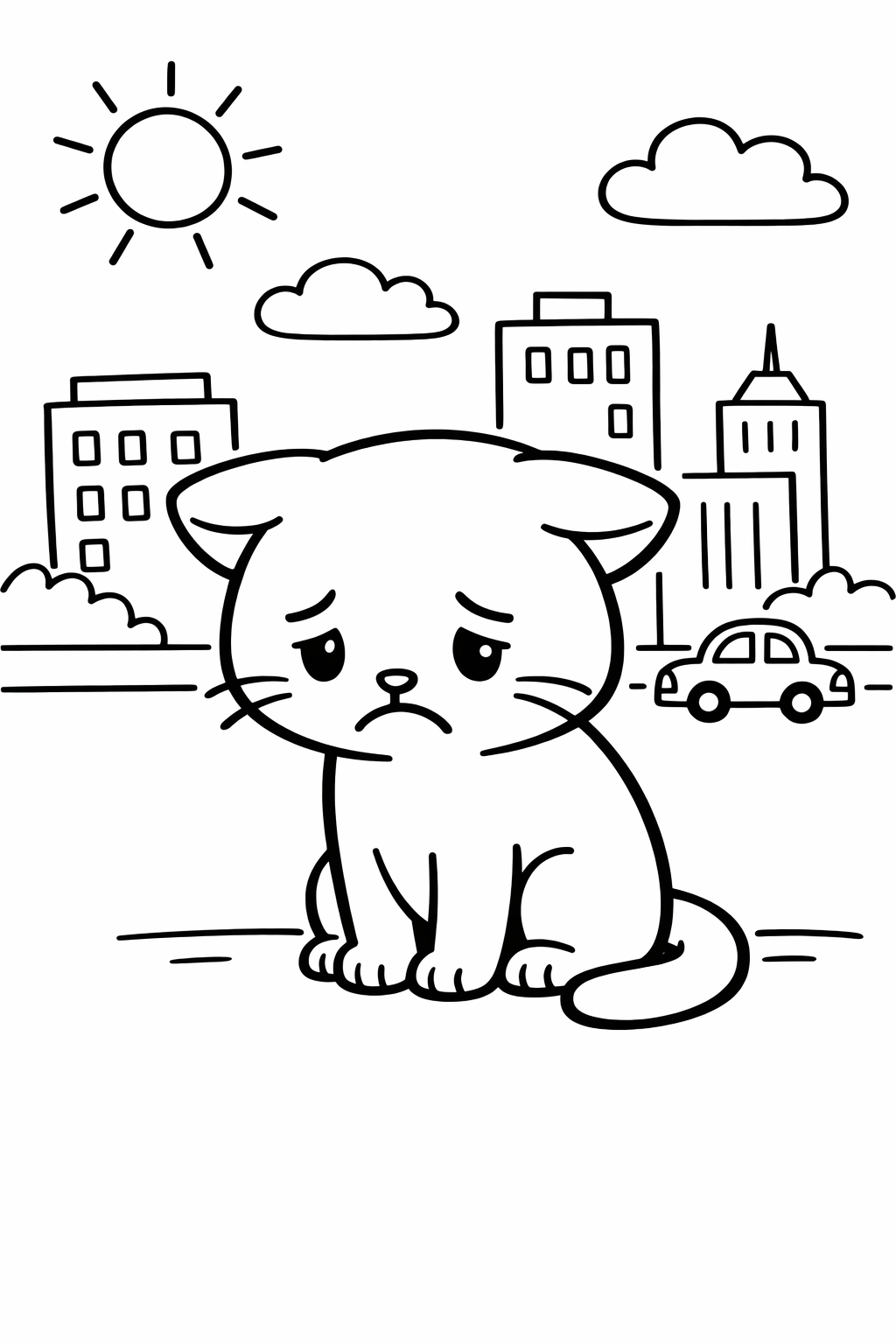Sad City Cat Coloring Page