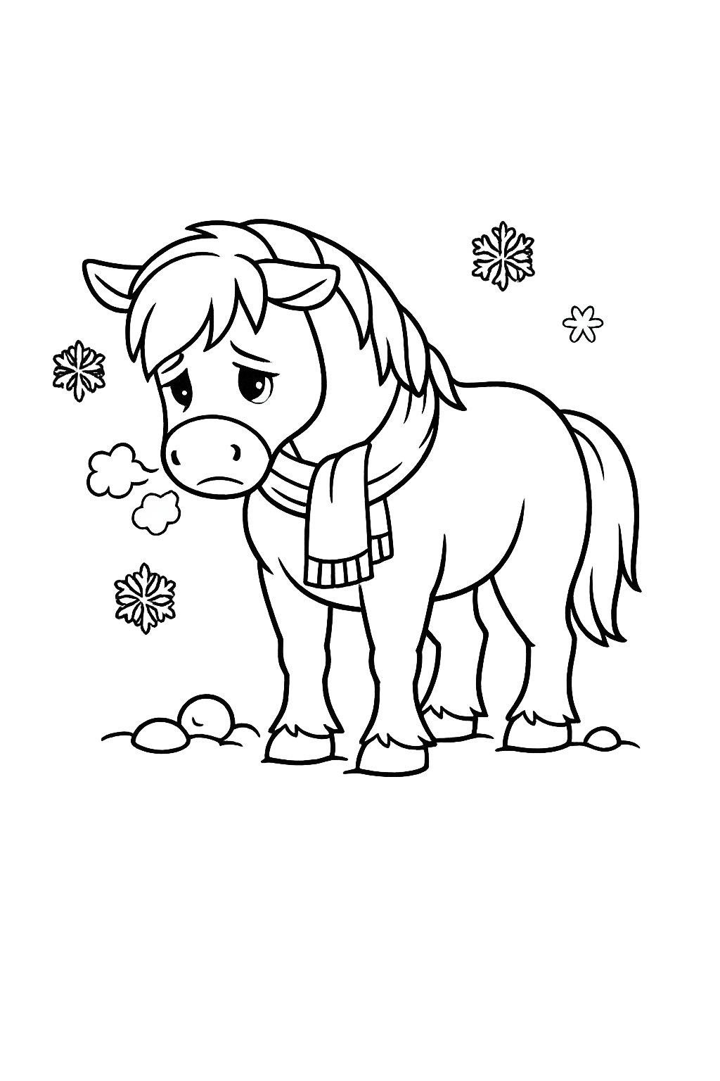Sad Winter Horse Coloring Page