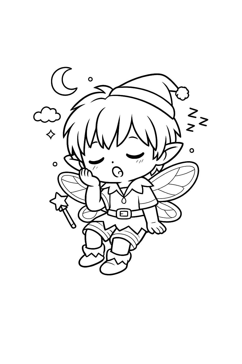 Sleepy Boy Fairy Coloring Page