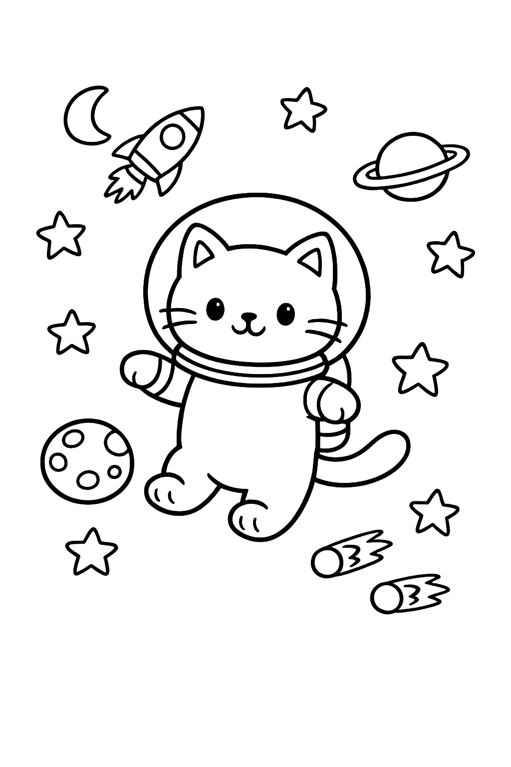 Space Cat Adventure Coloring Page