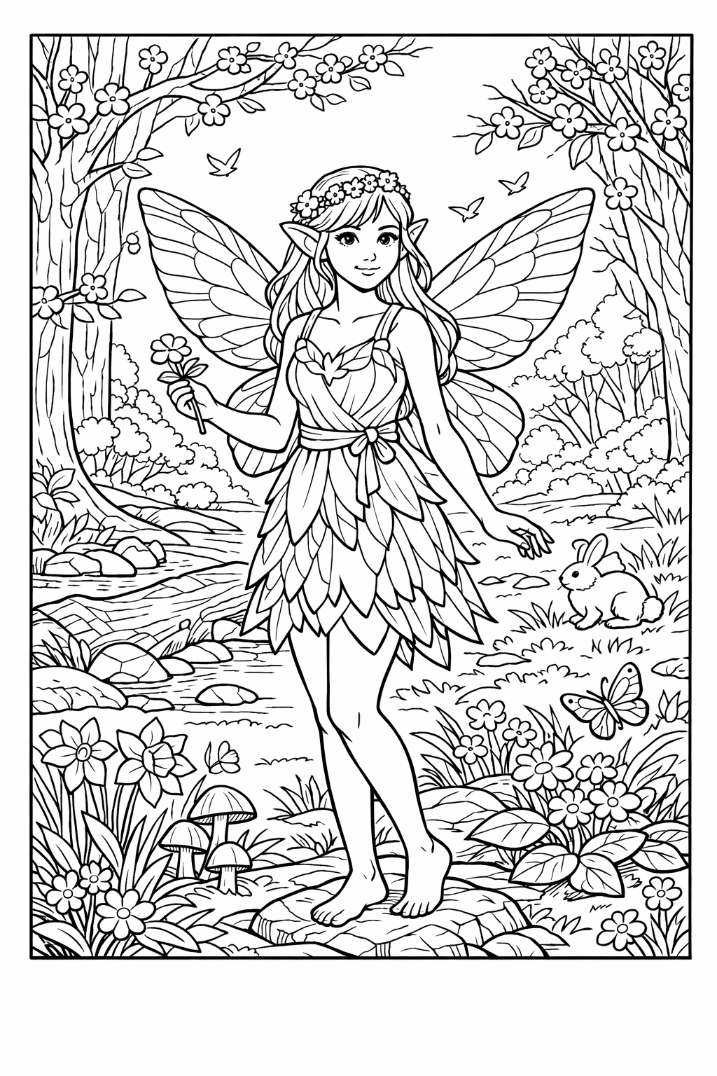 Spring Forest Fairy Coloring Page