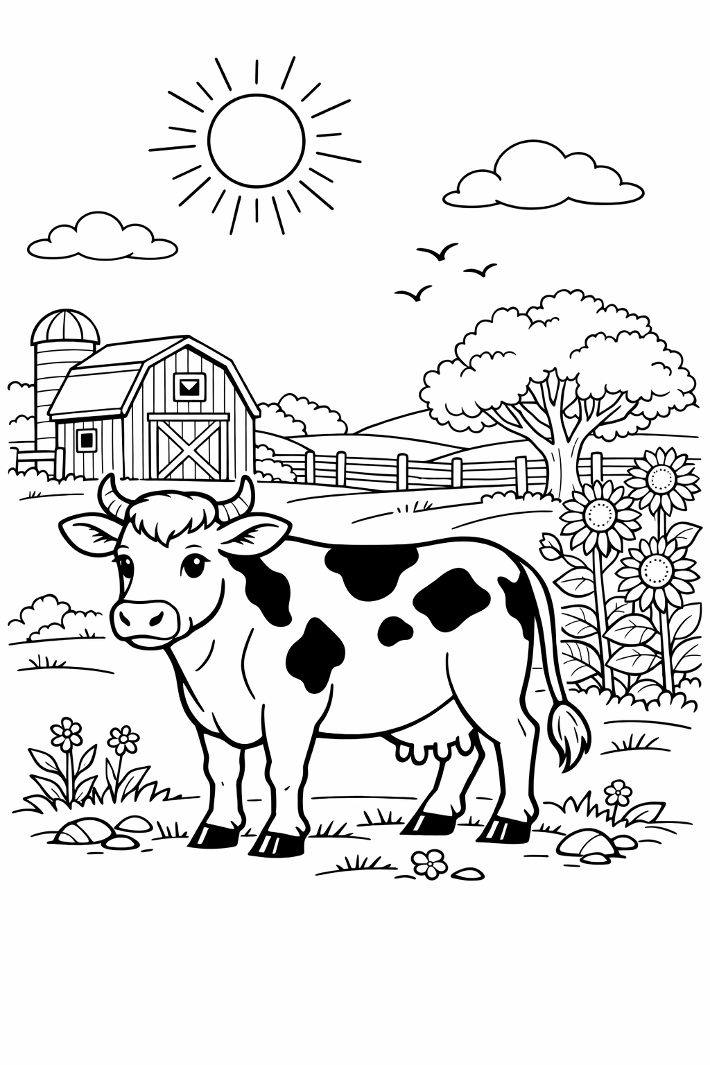 Summer Farm Animal Scene for Fifth Grade Coloring Page