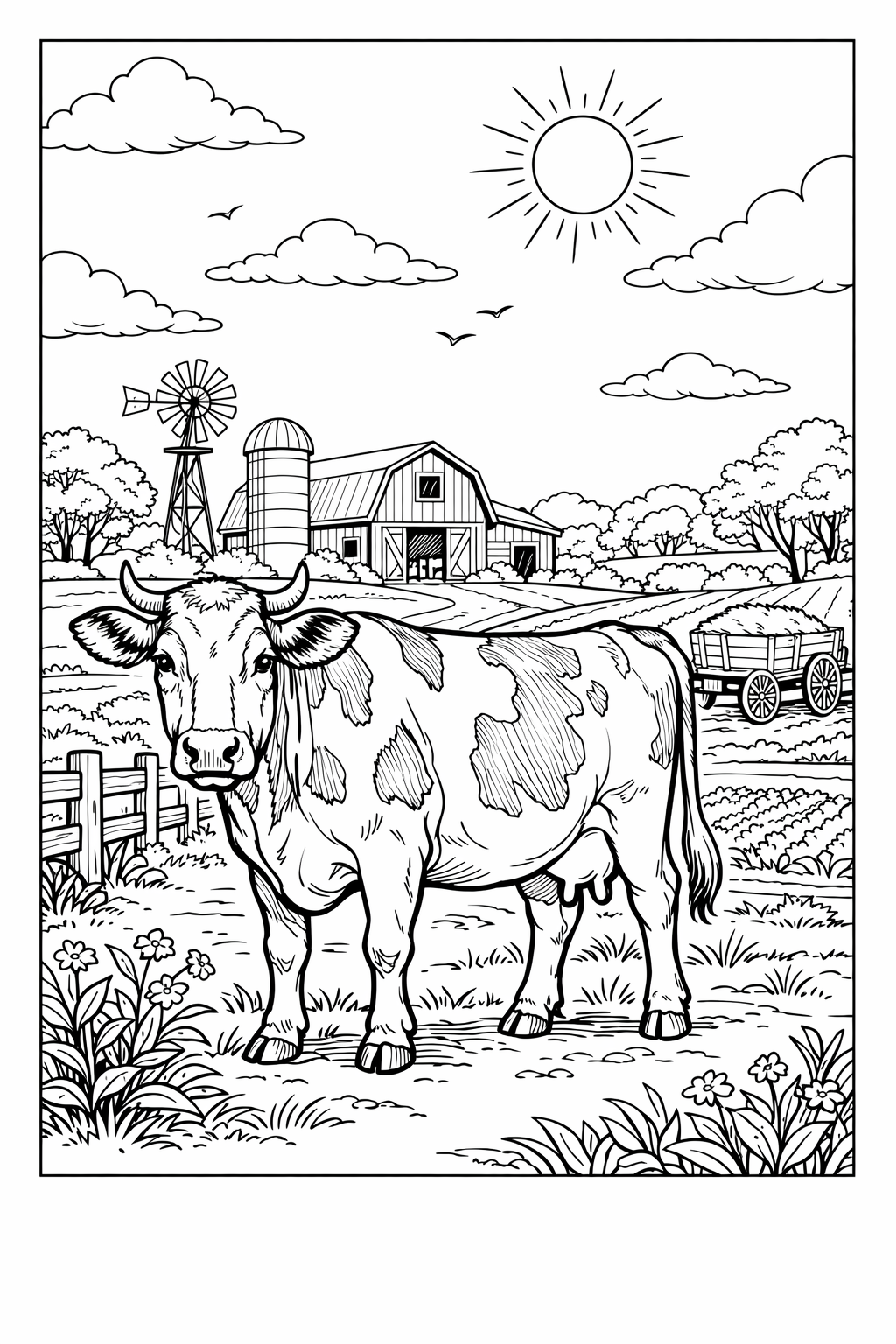 Summer Farm Animals Coloring Page