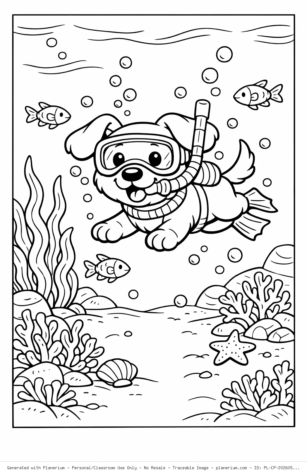 Underwater Dog Adventure Coloring Page