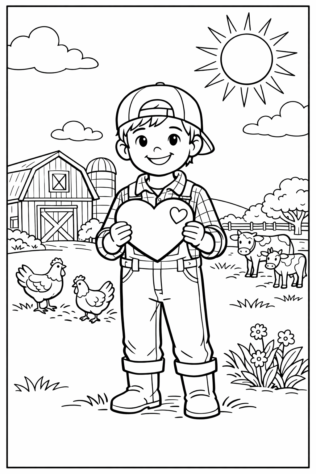 Valentine’s Day on the Sunny Farm Coloring Page